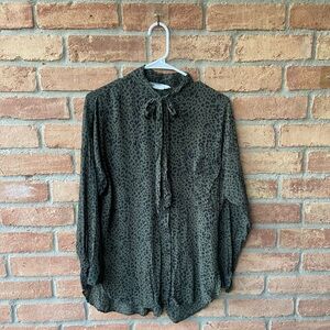 Zara women’s Olive Leopard Print Button Down Shirt